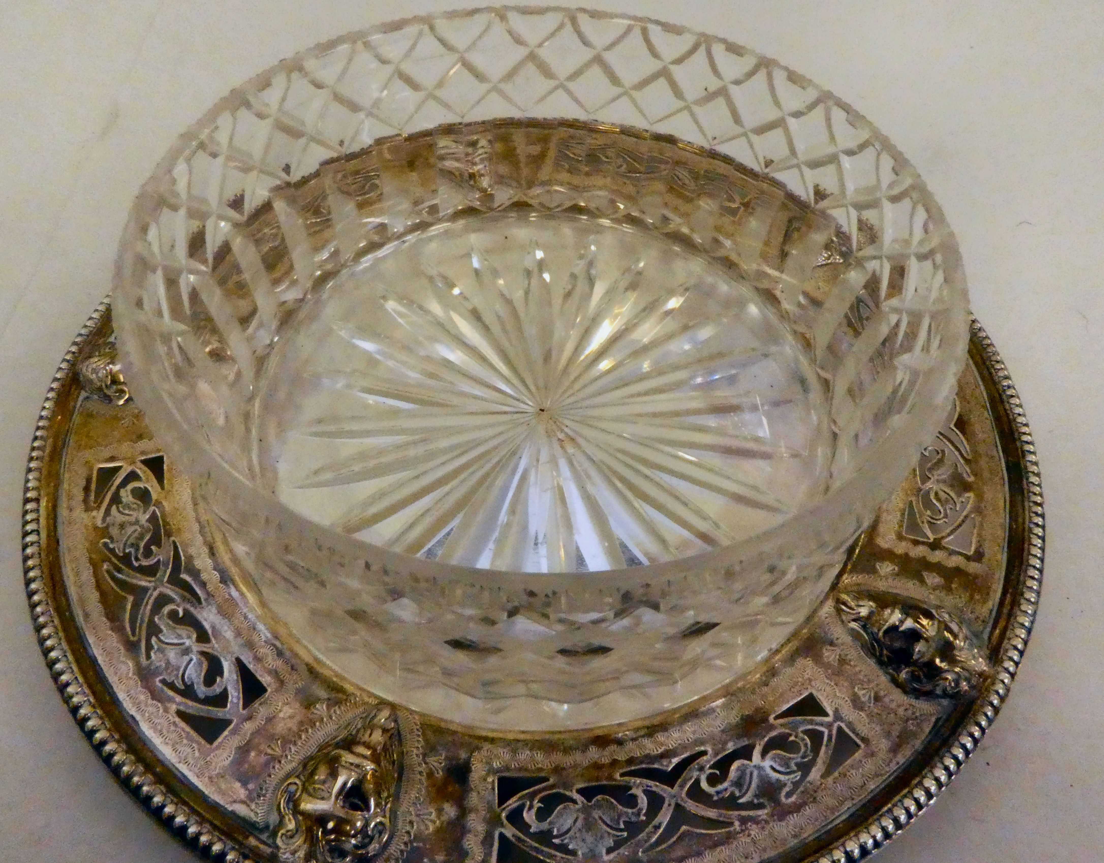A silver lidded, glazed butter dish, on a silver tray  London 1874 - Image 3 of 7