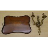 A late Victorian/Edwardian mahogany galleried serving tray of serpentine outline with a central