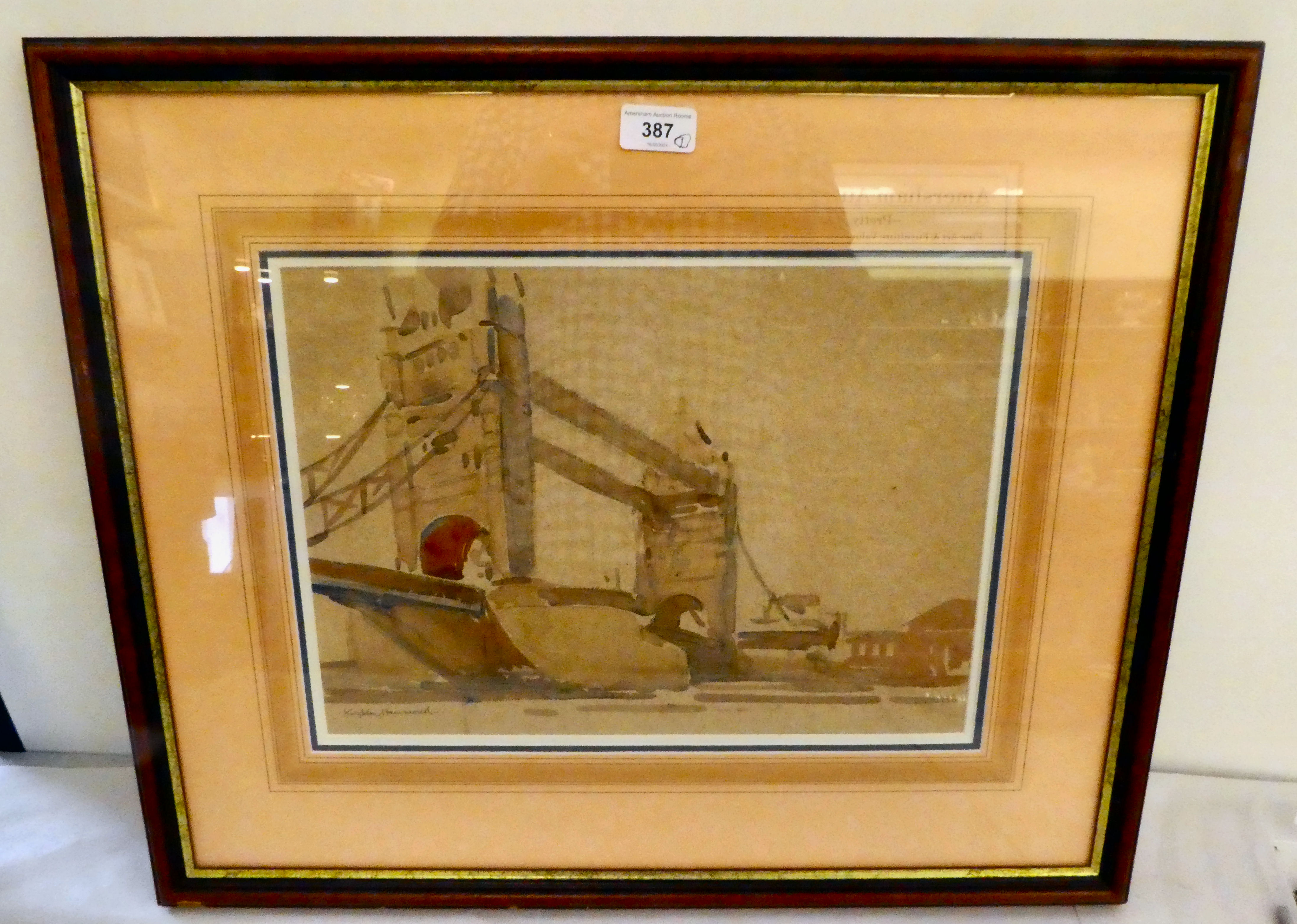 K Hammond - a study of Tower Bridge  watercolour  bears a signature  11" x 15"  framed