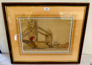 K Hammond - a study of Tower Bridge  watercolour  bears a signature  11" x 15"  framed