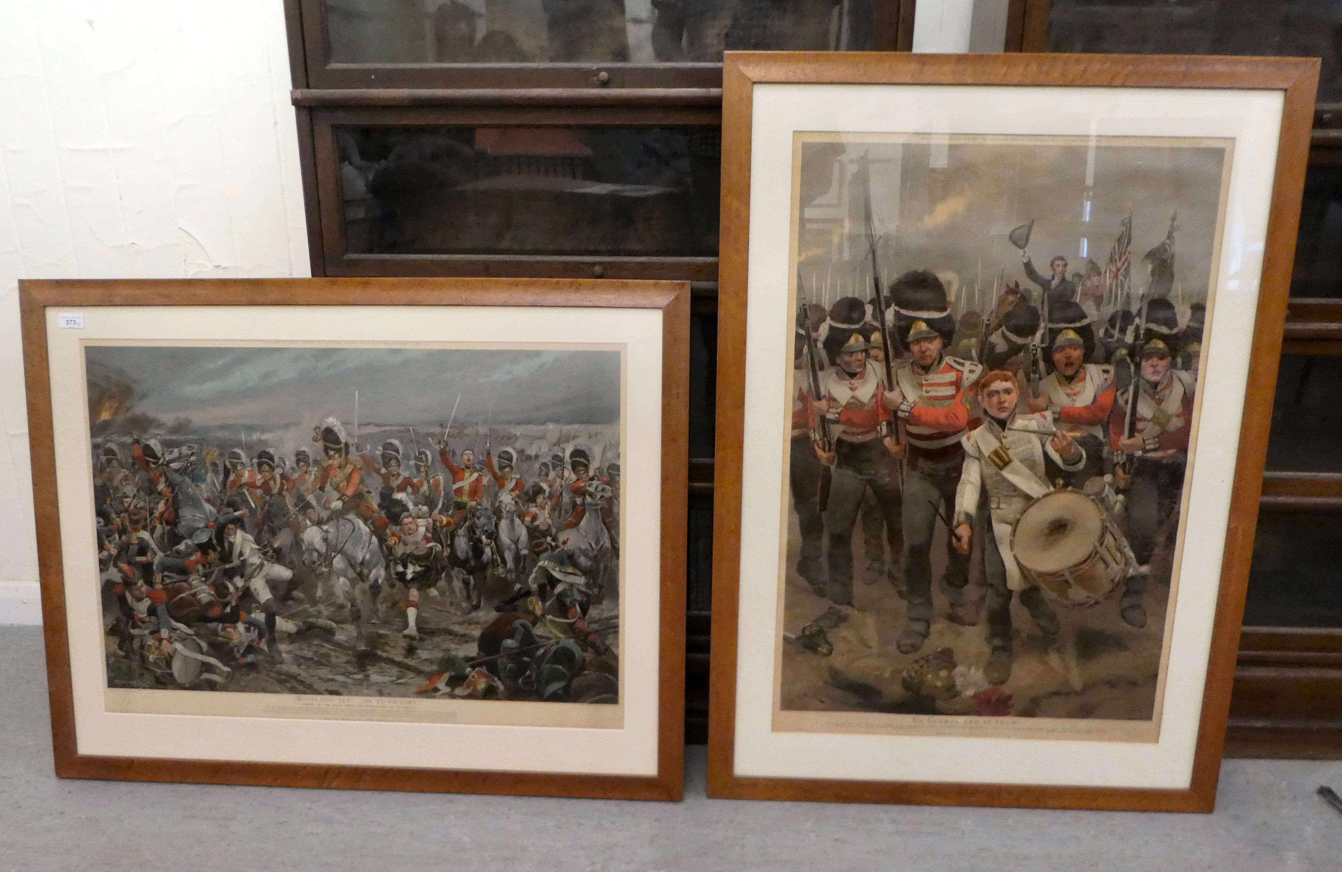 Pictures: to include an early 20thC study, Scots Greys and Highlanders at Waterloo'  print  23" x