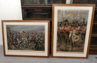 Pictures: to include an early 20thC study, Scots Greys and Highlanders at Waterloo'  print  23" x