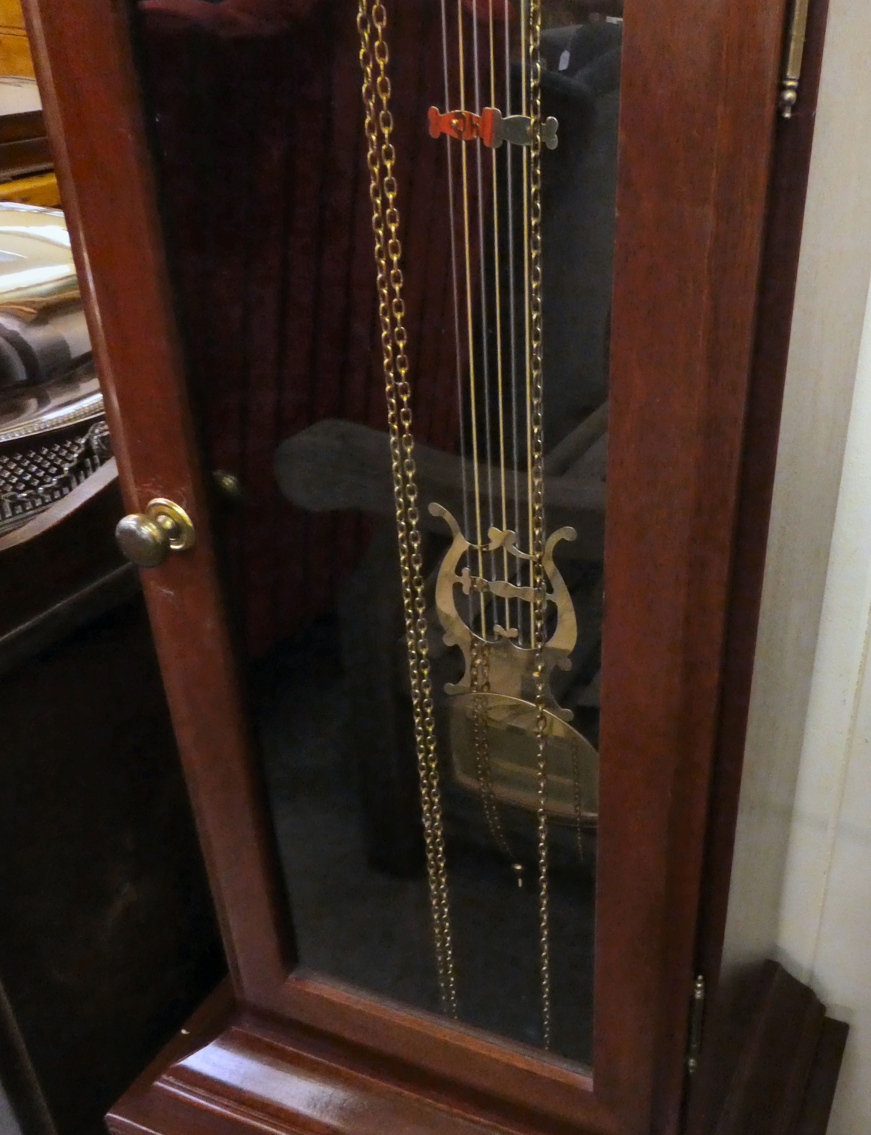 A 20thC West German mahogany finished longcase clock; the chiming chain driven movement faced by a - Image 3 of 3