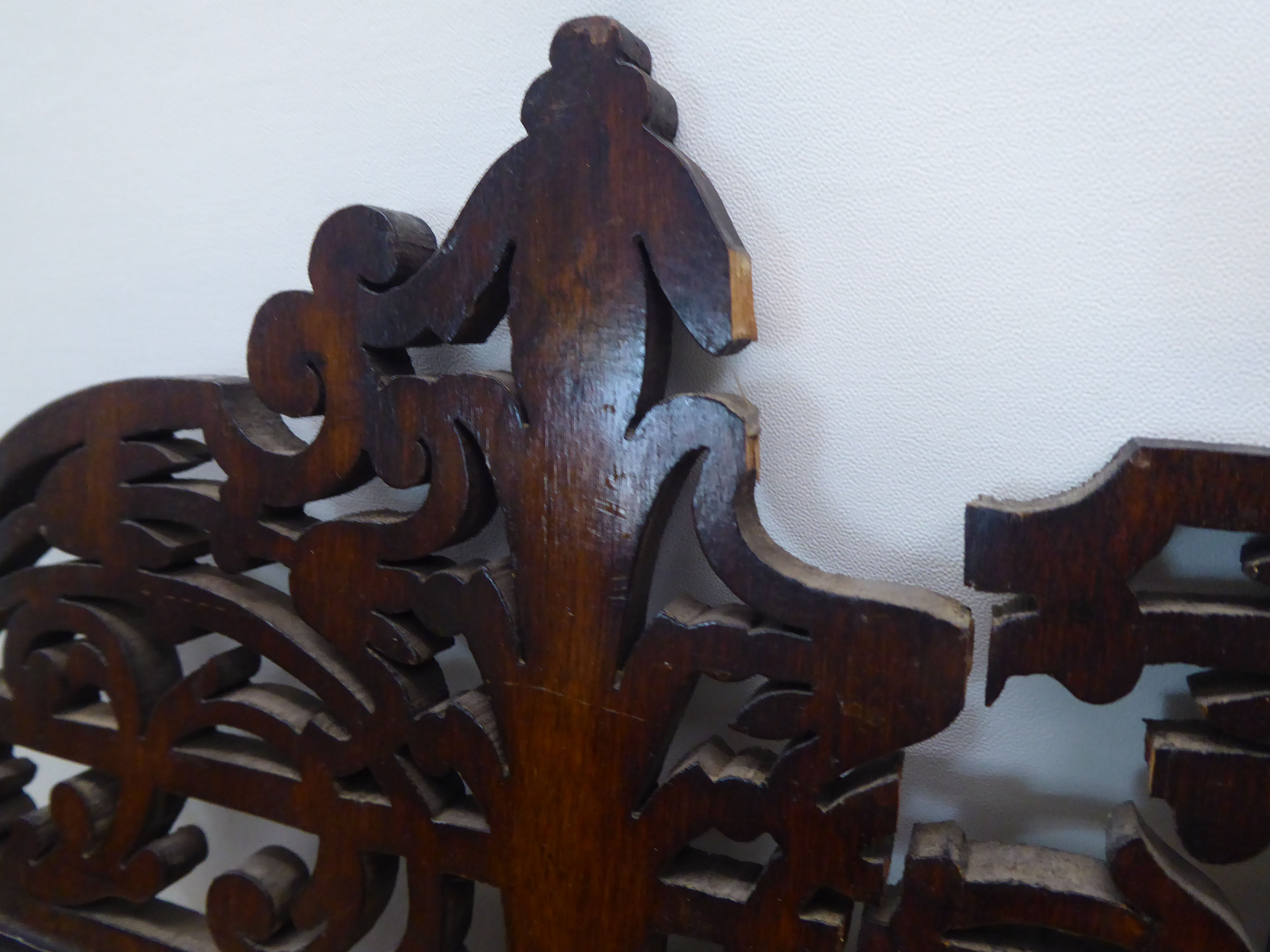 A 1930s oak front carved oak, mirrored and shelved bracket  26"h  14"w - Image 5 of 6