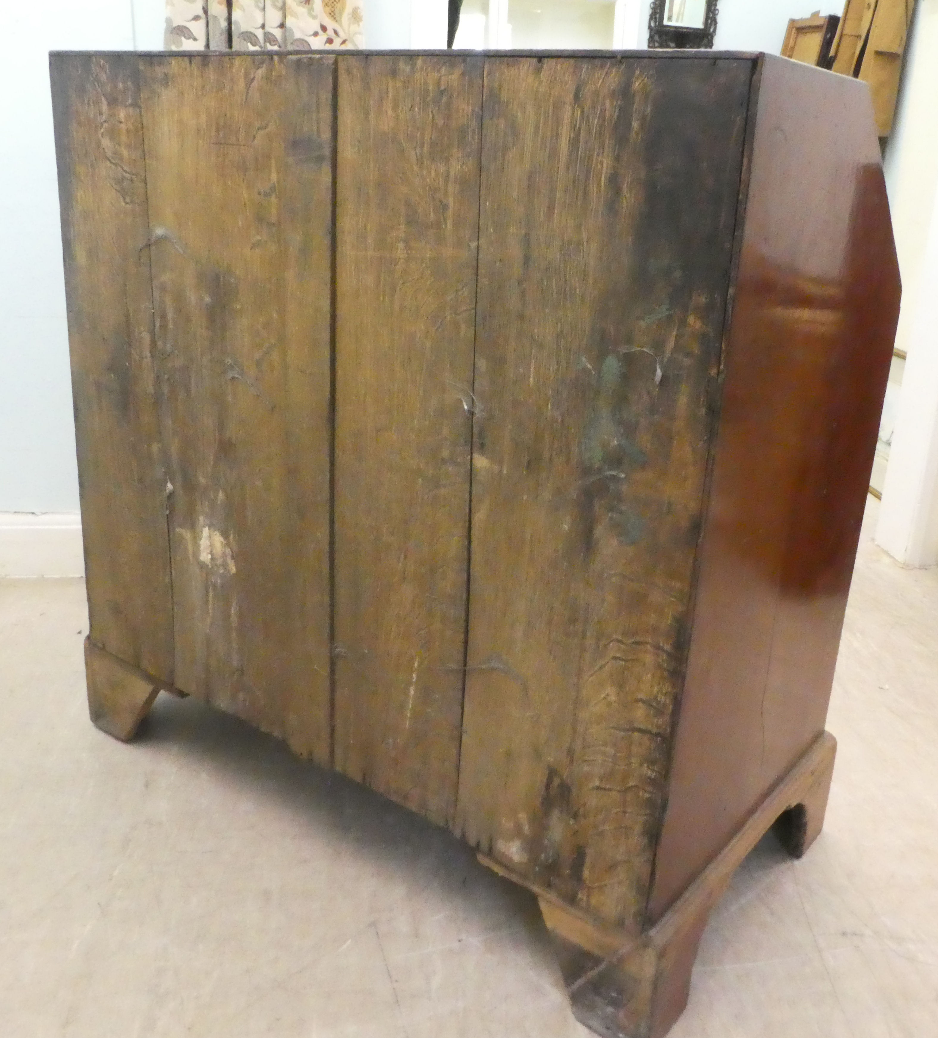 A 19thC mahogany bureau, the fall flap over two short/three graduated long drawers, raised on - Image 6 of 6