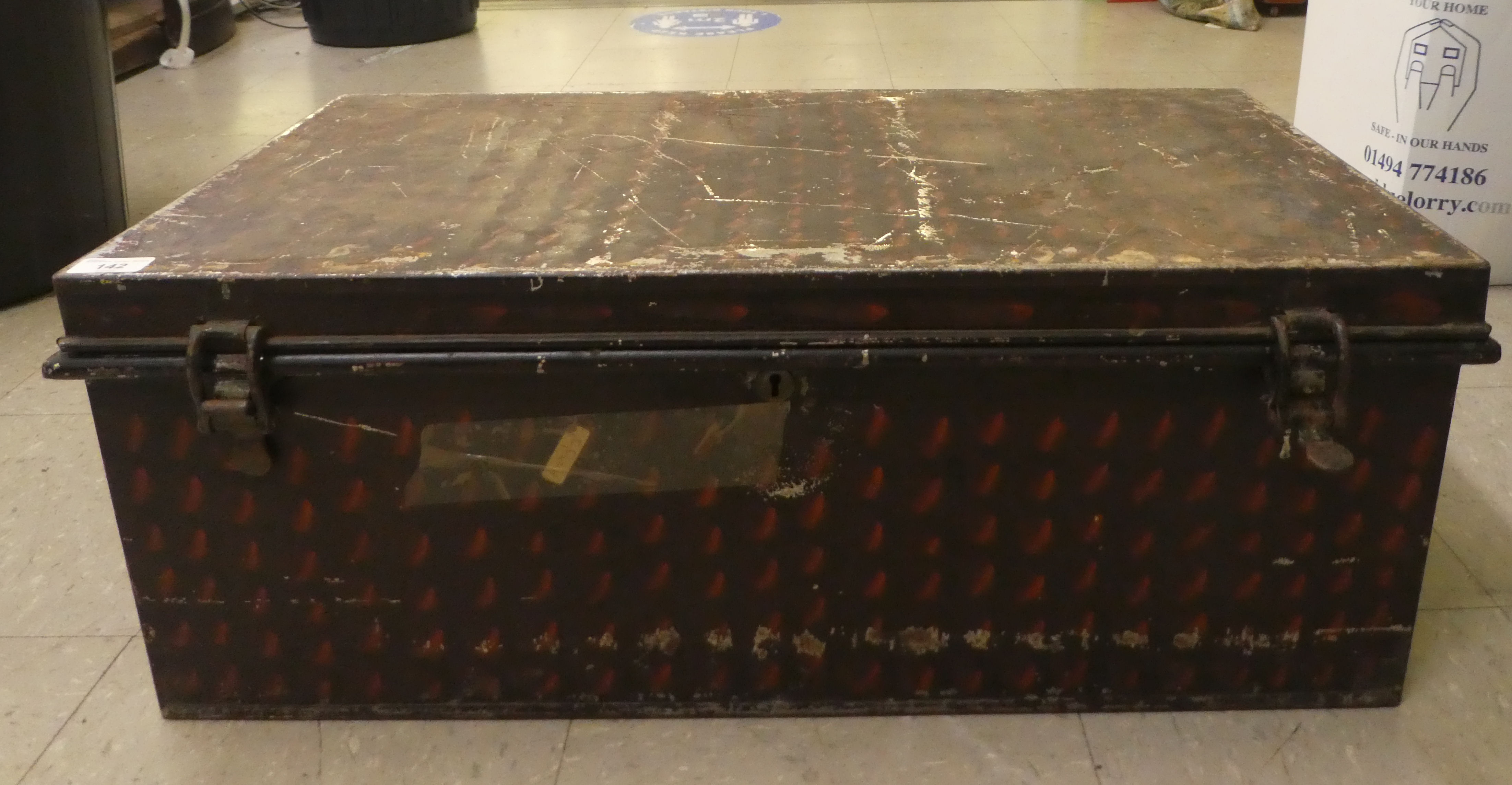 A mid 20thC cast metal trunk  11"h  30"w containing Penguin paperbacks  circa 1930s - Image 4 of 4