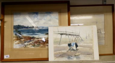 Three works by Arthur Bradbury, mainly Dorset coastlines  watercolours  bearing signature  all