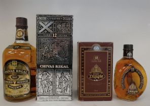 A bottle of 15 year old original Dimple Whisky; and a bottle of 12 year old Chivas Regal  both