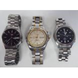 Three variously cased and strapped Seiko wristwatches