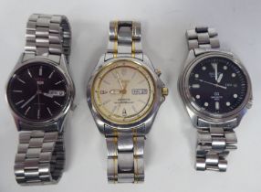 Three variously cased and strapped Seiko wristwatches