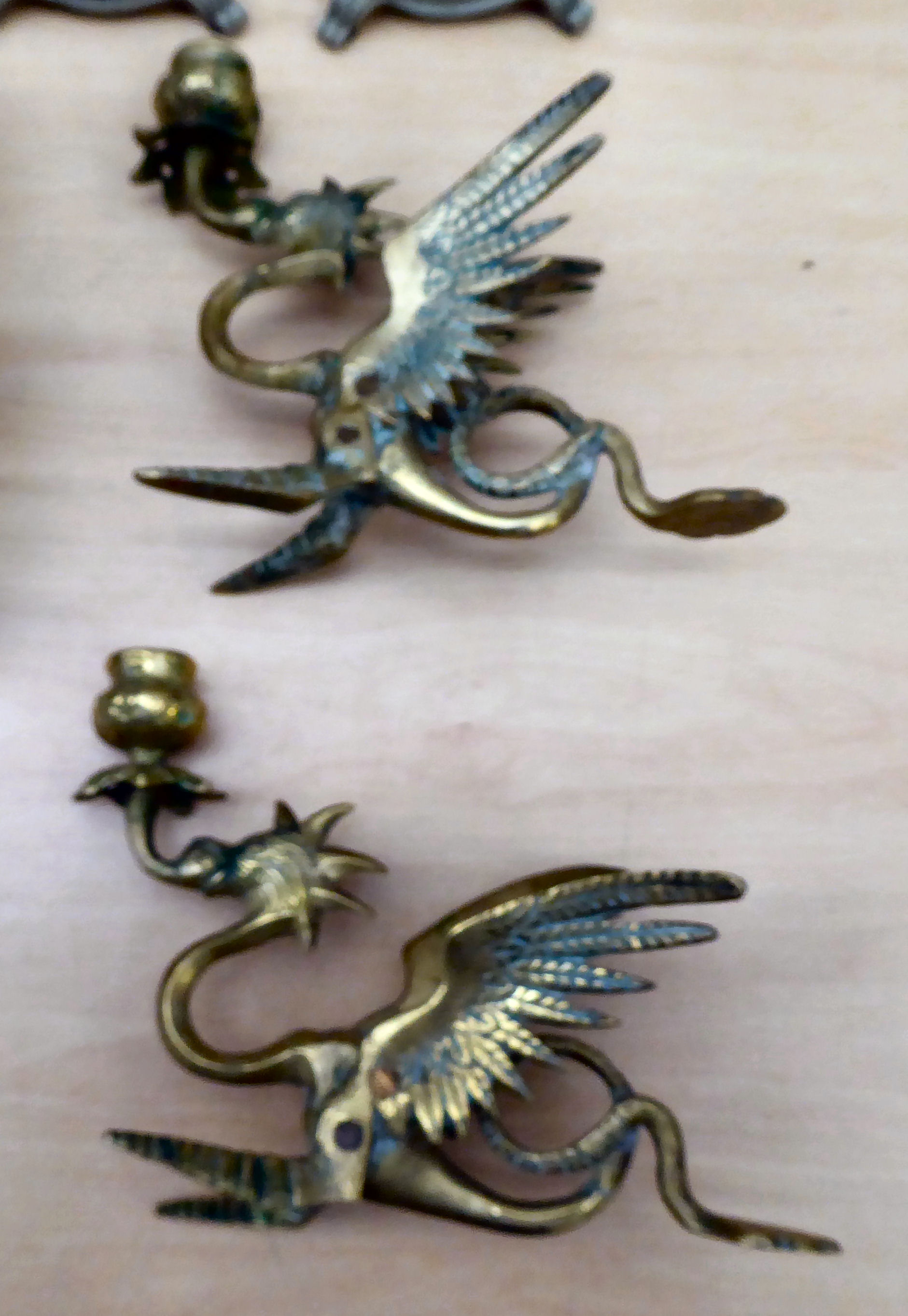 20thC lighting: to include a pair of cast antique finished brass twin branch appliques  13"h - Image 3 of 4