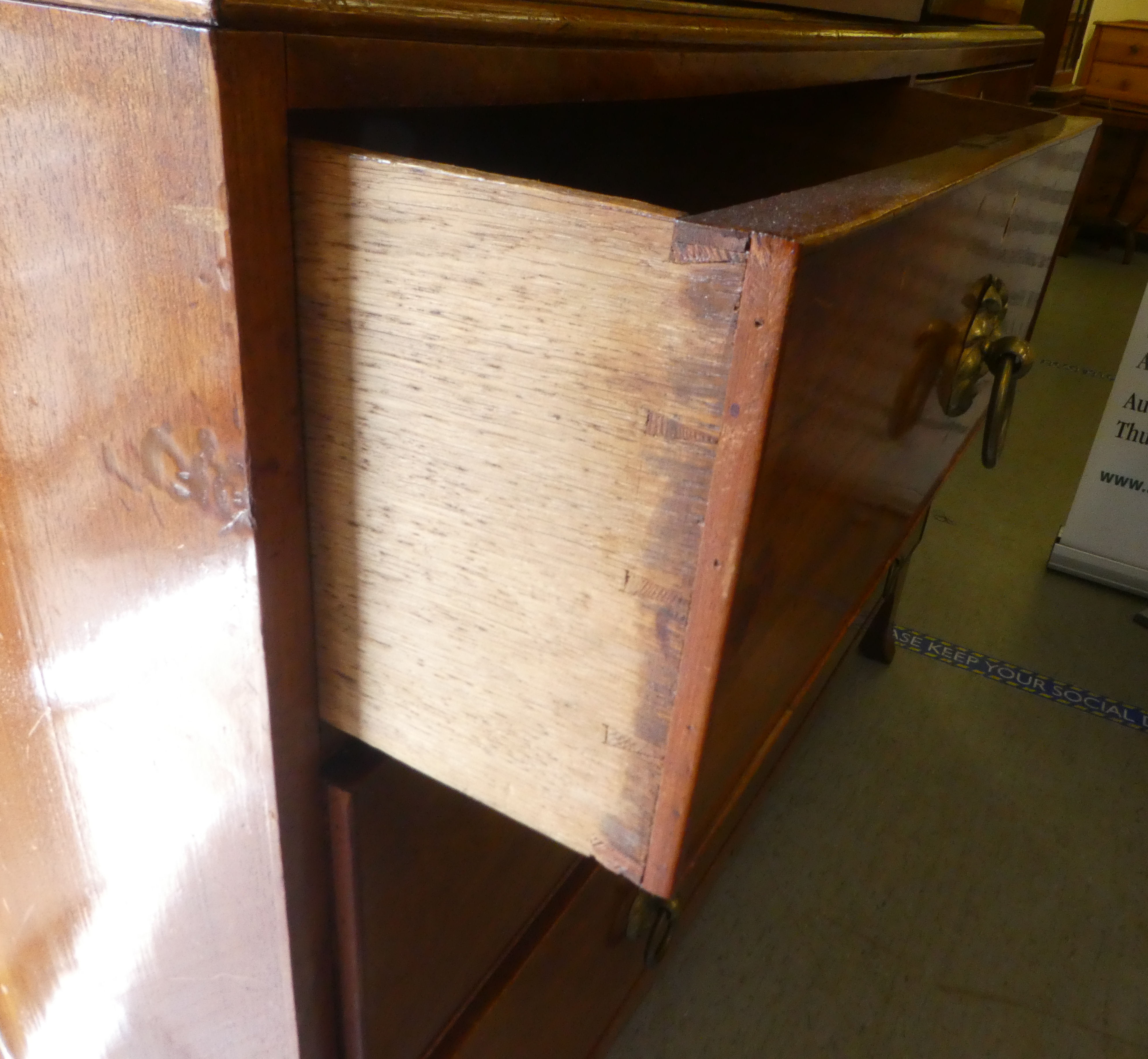 A late Victorian mahogany linen press with a moulded cornice, over a pair of panelled doors, two - Image 3 of 5
