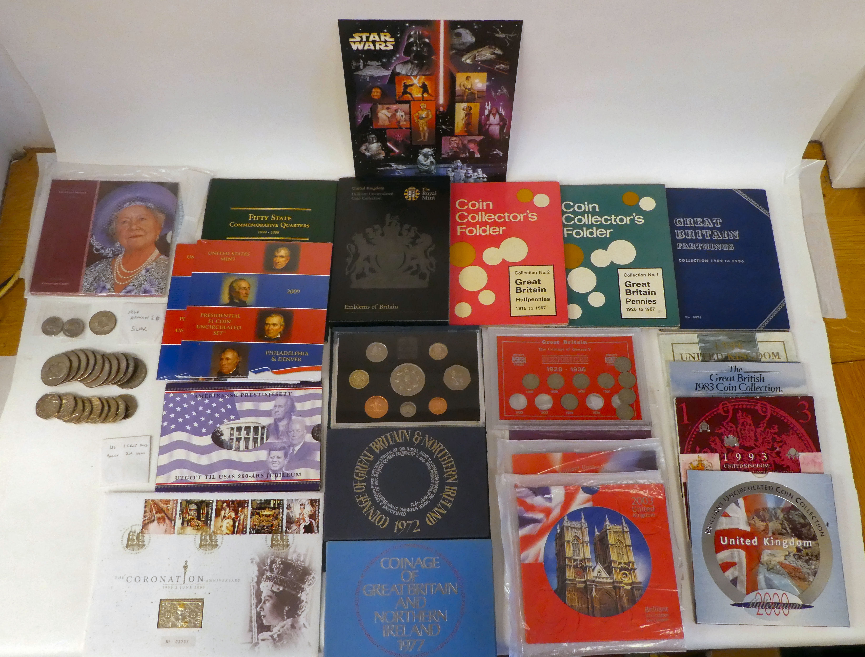 Uncollated British and American loose and proof coins