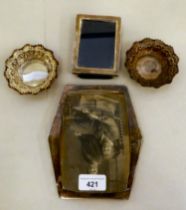 Silver items, viz. two photograph frames; and two shallow dishes  2"dia  mixed marks