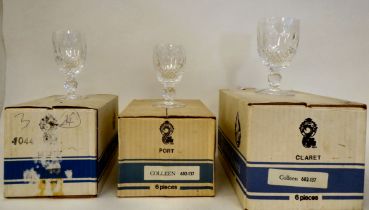 Waterford Crystal drinking glasses: to include a set of six Colleen pattern pedestal wines  5"h