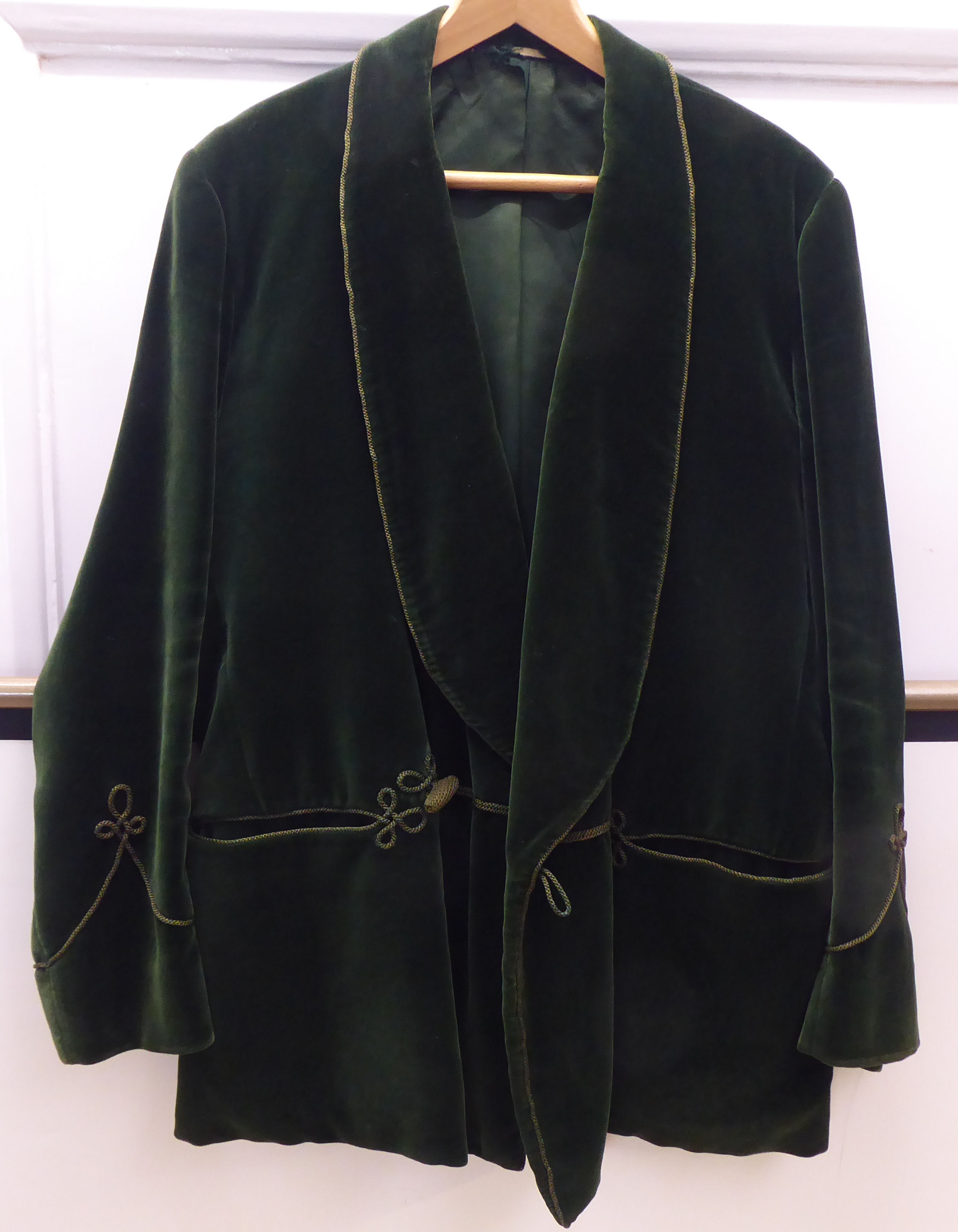 A circa 1930s crushed green velvet and silk lined smoking jacket  approx. size 40/42 regular