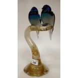 An Murano glass ornament, two birds perched on a branch  12"h