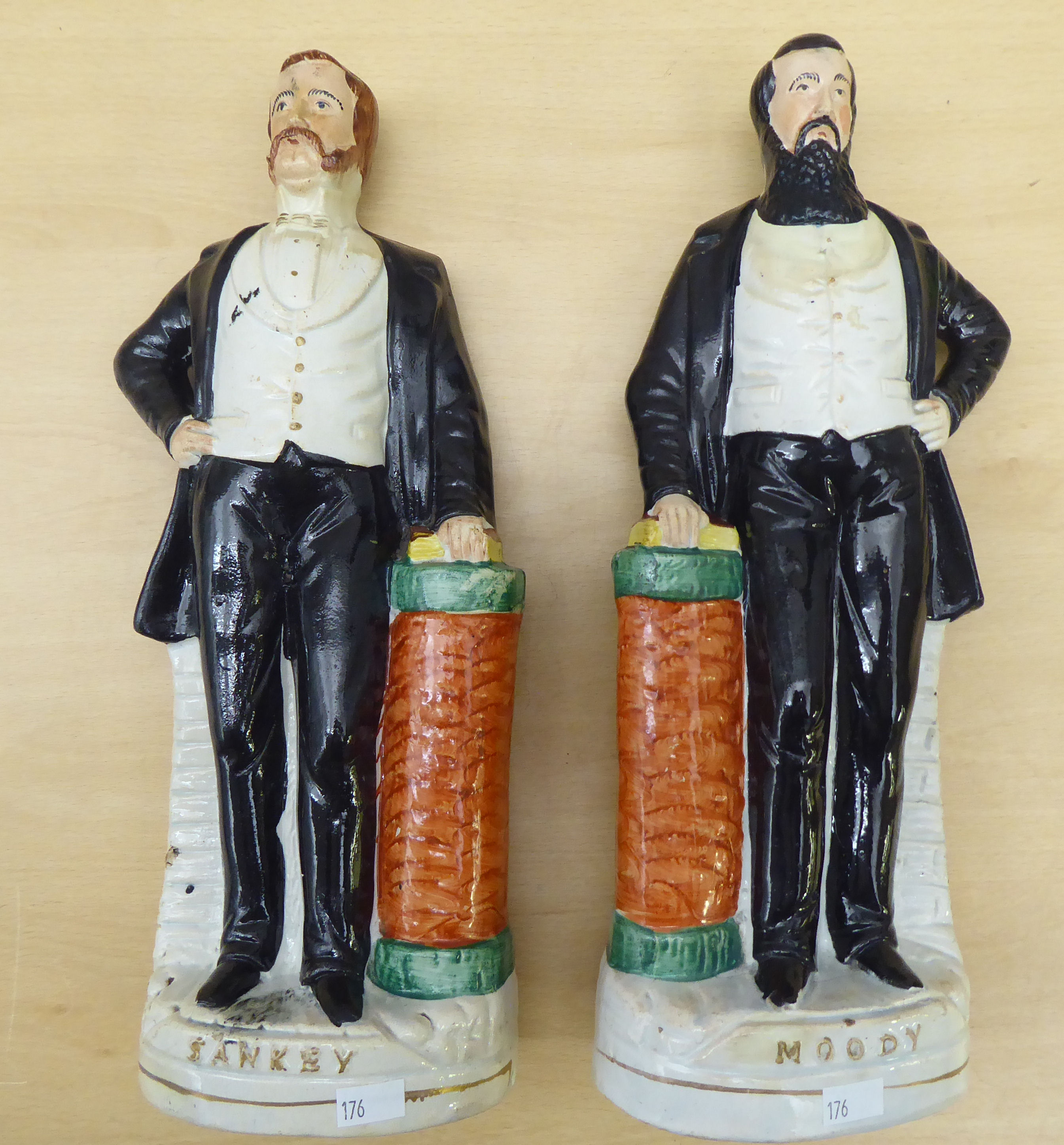 Victorian Staffordshire pottery figures: to include 'Moody'  14"h - Image 2 of 5