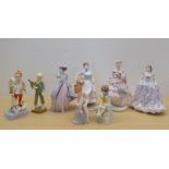 Eight Royal Worcester china figures: to include 'The Last Waltz'  Limited Edition 12,376/12,500  8"h