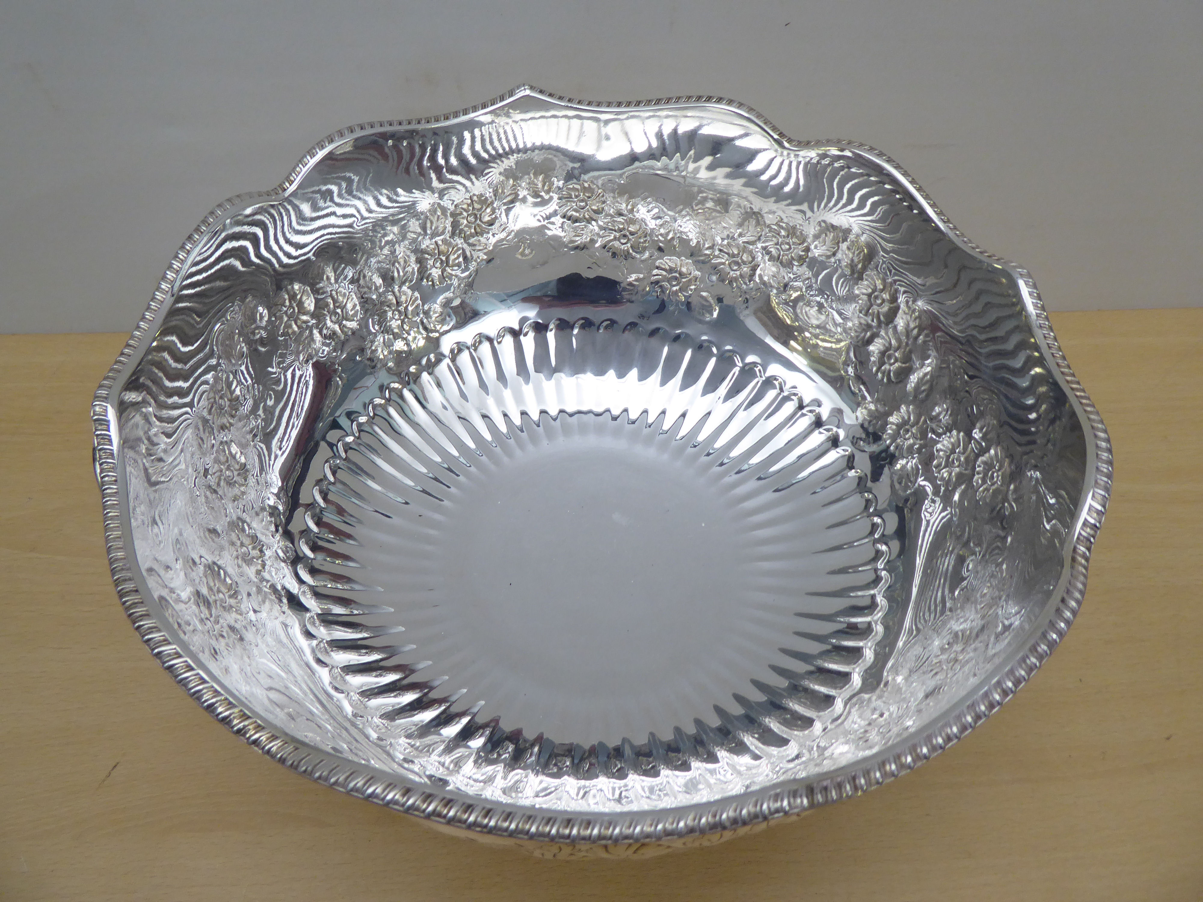 A Georgian design silver plated on copper pedestal punch bowl with opposing lion mask handles  8" - Image 3 of 4