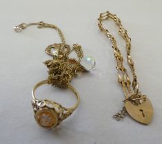 9ct gold and yellow metal items of personal ornament: to include a child's bracelet; and a shell