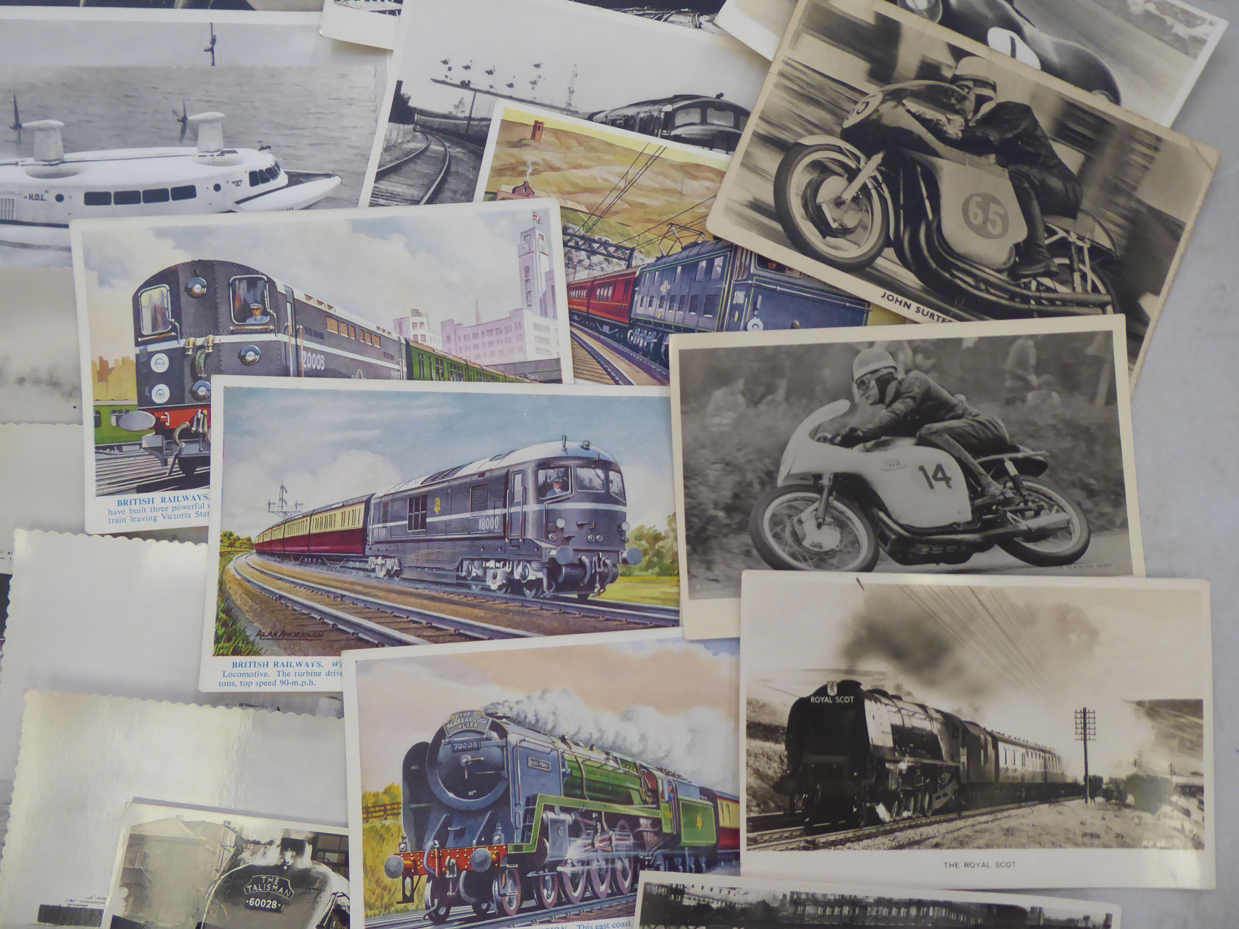 An uncollated collection of postcards, mainly passenger liners, aircraft and motorcycle racing: to - Image 2 of 3