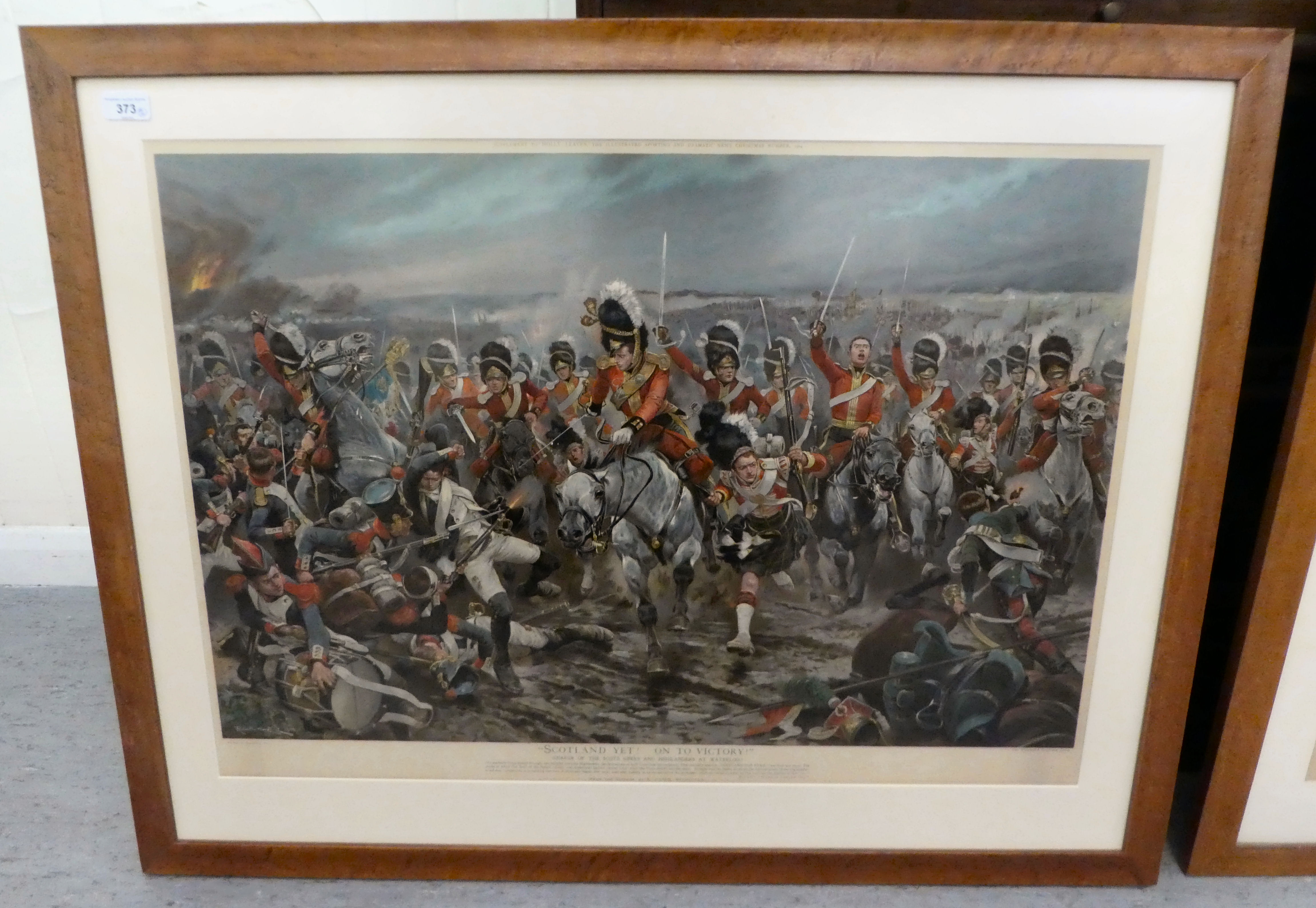 Pictures: to include an early 20thC study, Scots Greys and Highlanders at Waterloo'  print  23" x - Image 2 of 6