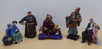 Five Royal Doulton china figures: to include 'Carpet Seller'  HN1464  8"h