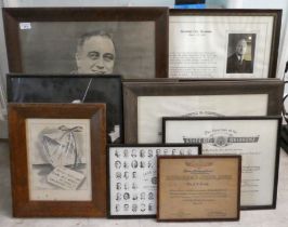 American themed, framed ephemera: to include Rotary related and banking documents