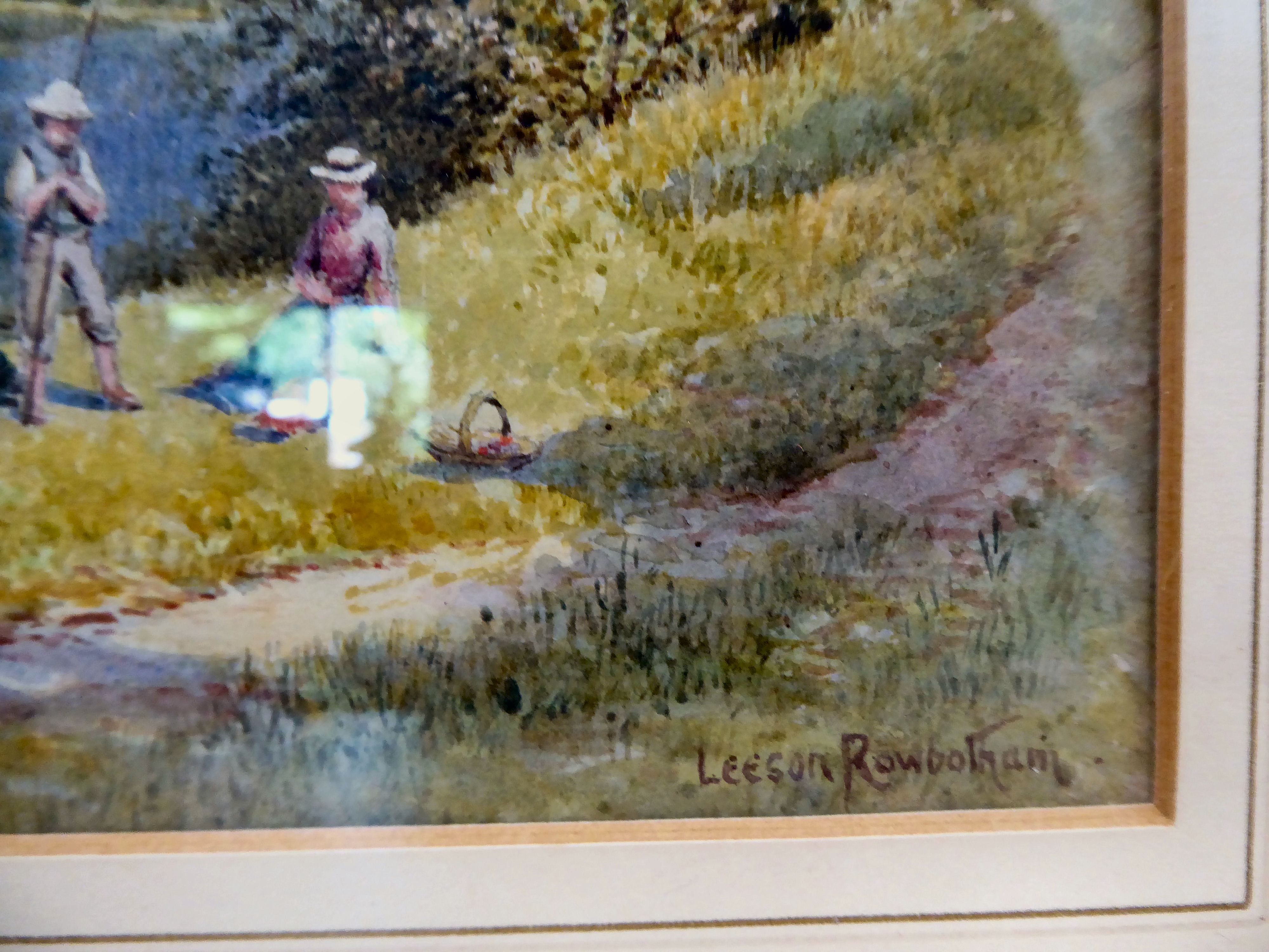 Leeson Rowbotham - figures and cattle beside a stream  watercolour  bears a signature  10" x 14" - Image 3 of 5