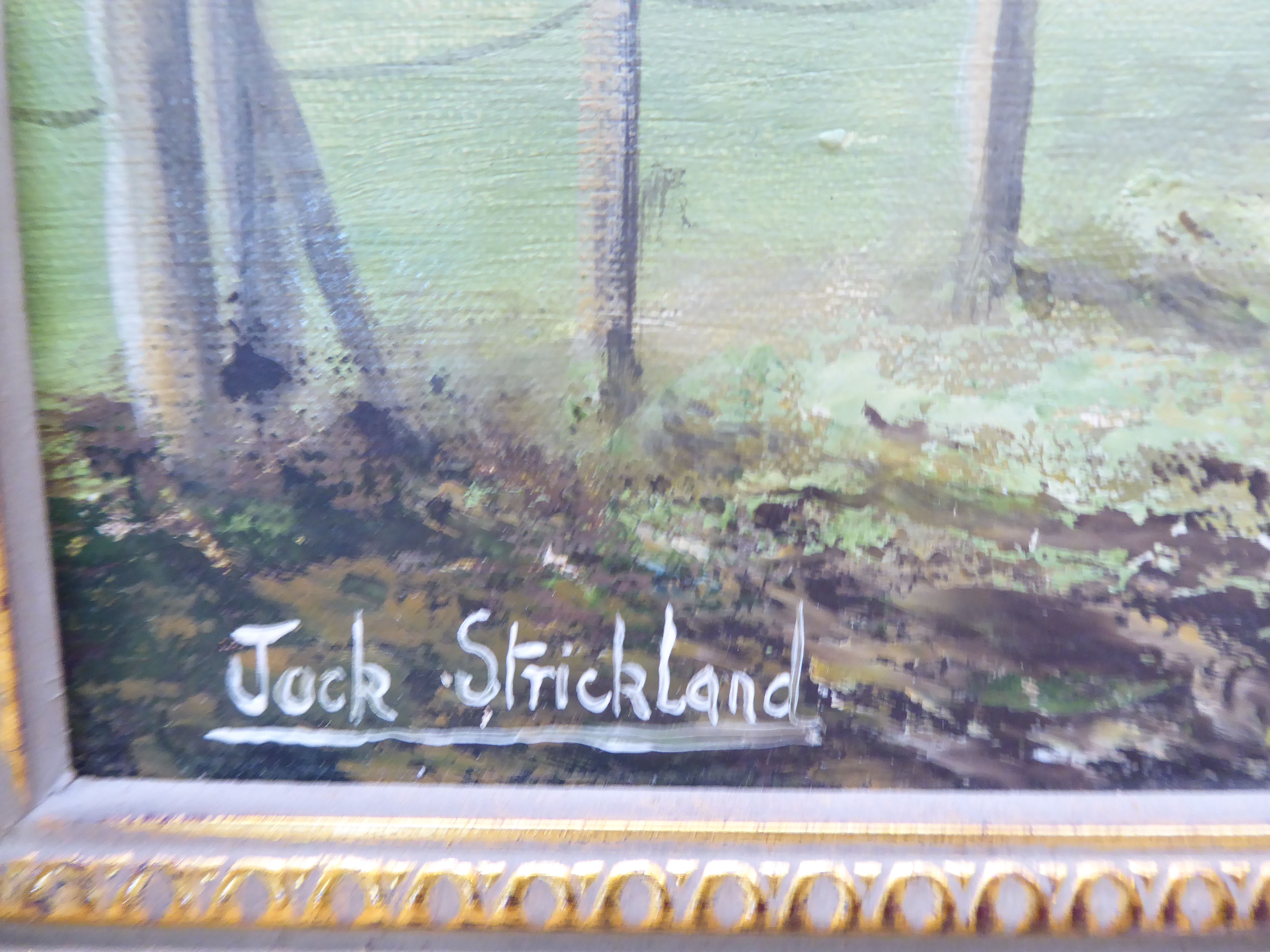 Jack Strickland - a woodland path  oil on board  bears a signature  13" x 17"  framed - Image 2 of 3