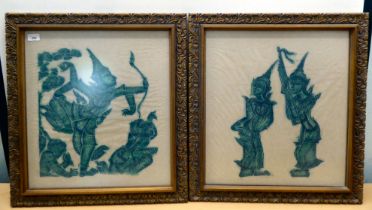 Two traditional Thai prints  18"sq  framed