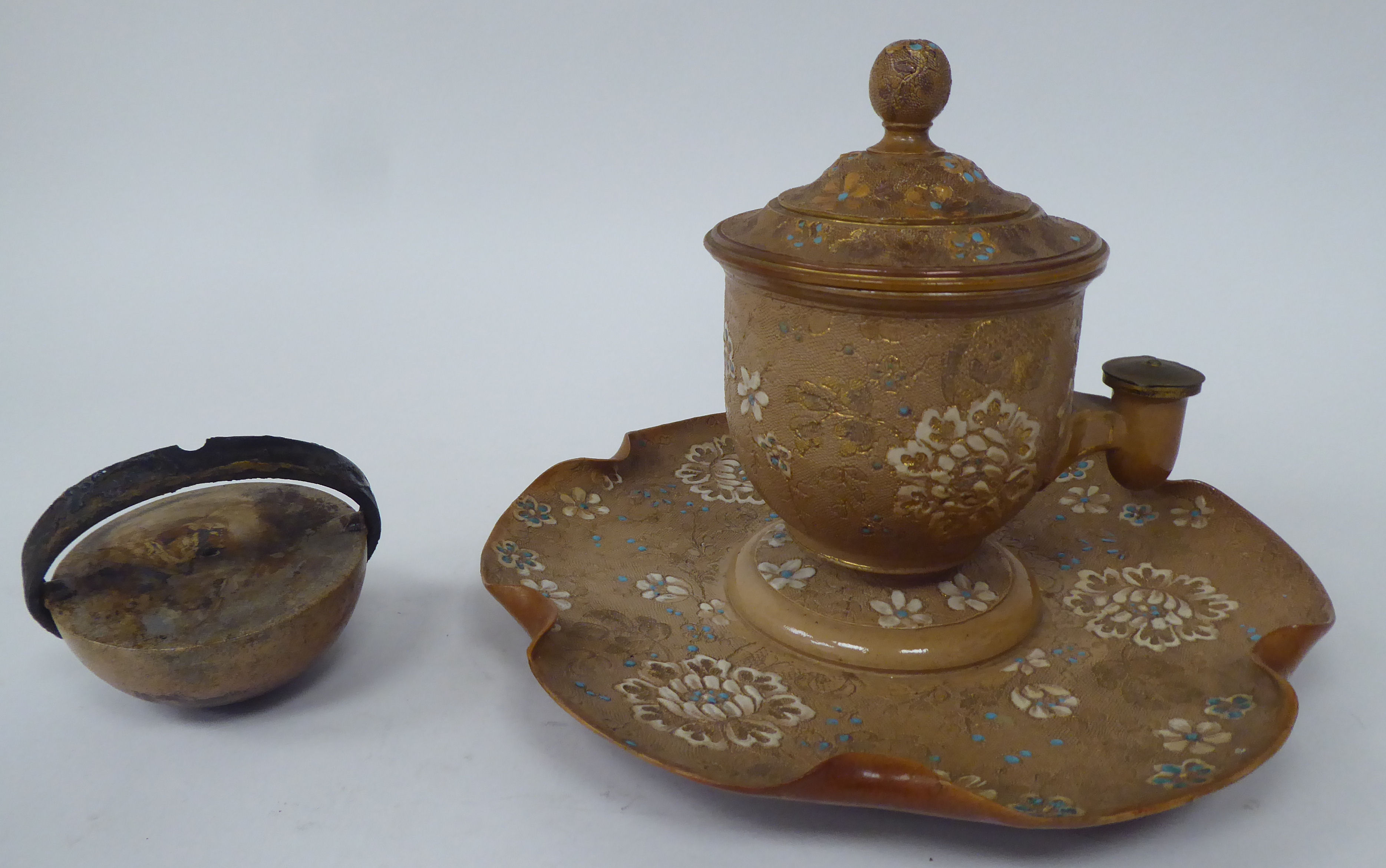 A late 19thC Doulton Lambeth, Thomas De la Rue & Co, London, Isobath patent stoneware inkstand,