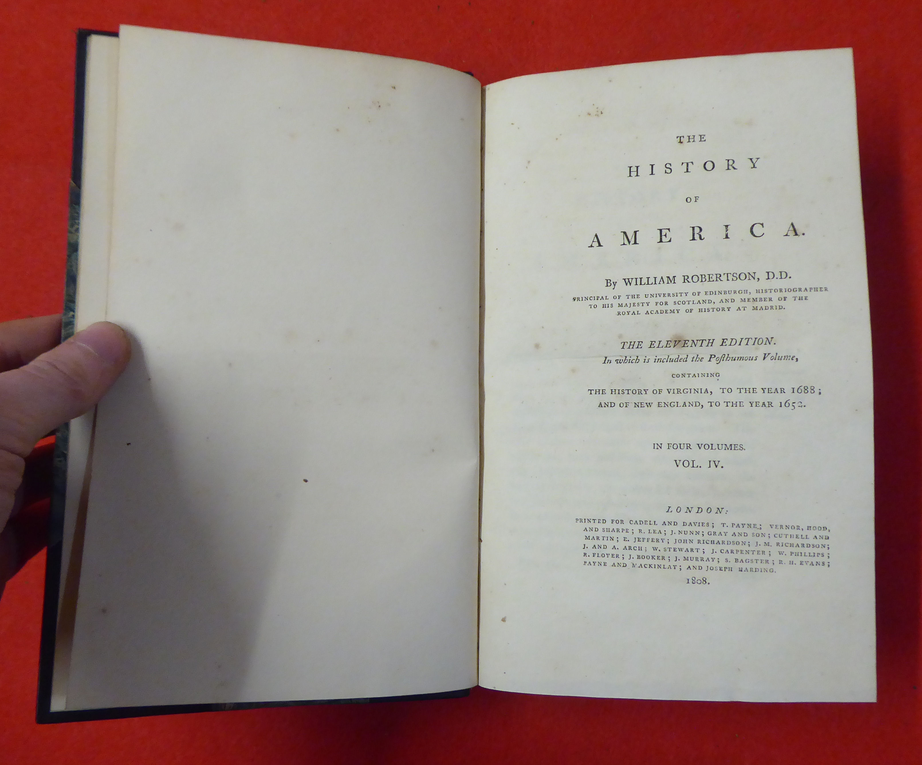 Books: 'The History of America' by William Robertson, eleventh edition  dated 1808, in four volumes - Image 9 of 10