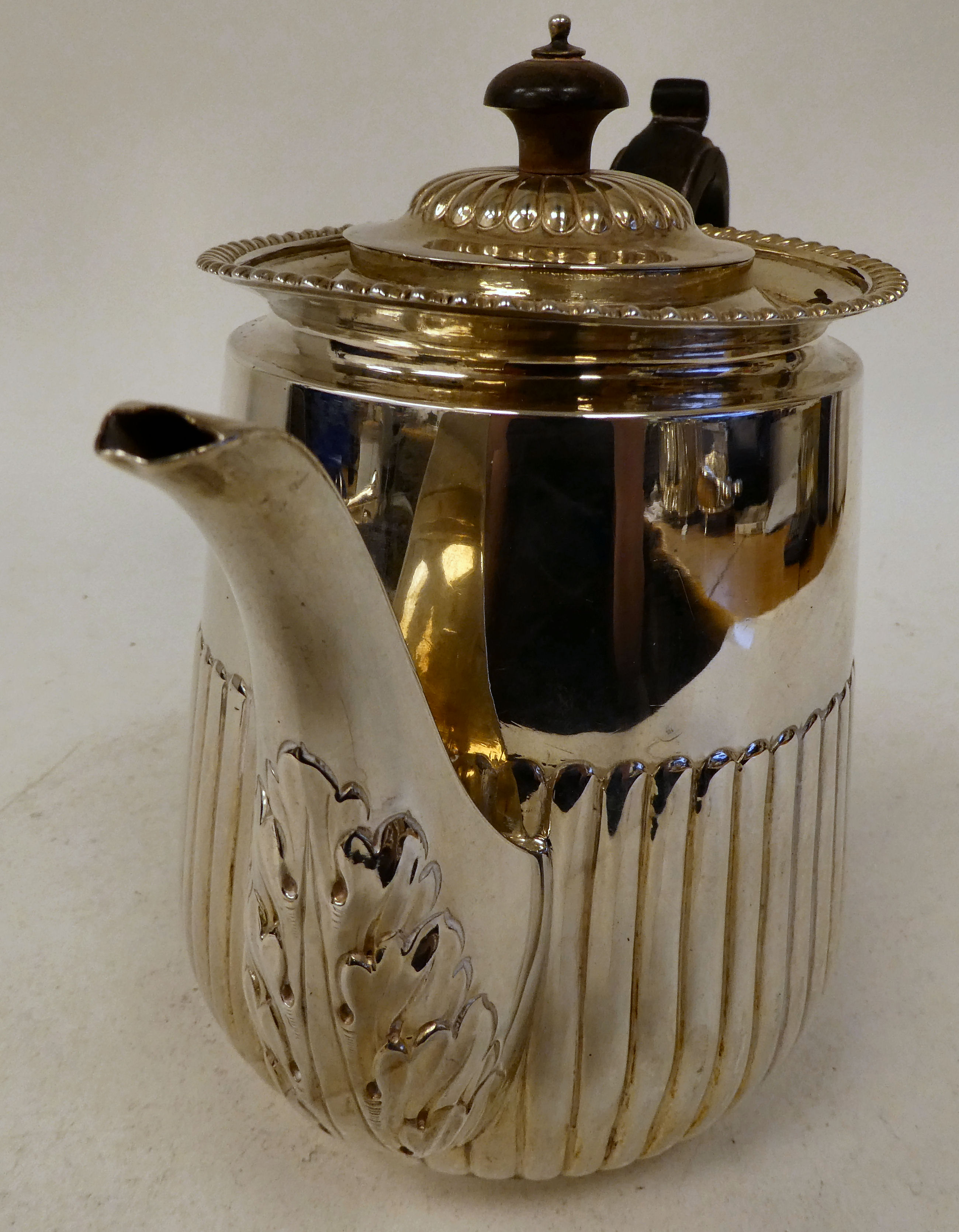 A late Victorian silver coffee pot of tapered demi-reeded, round form with a swept spout, - Image 2 of 3