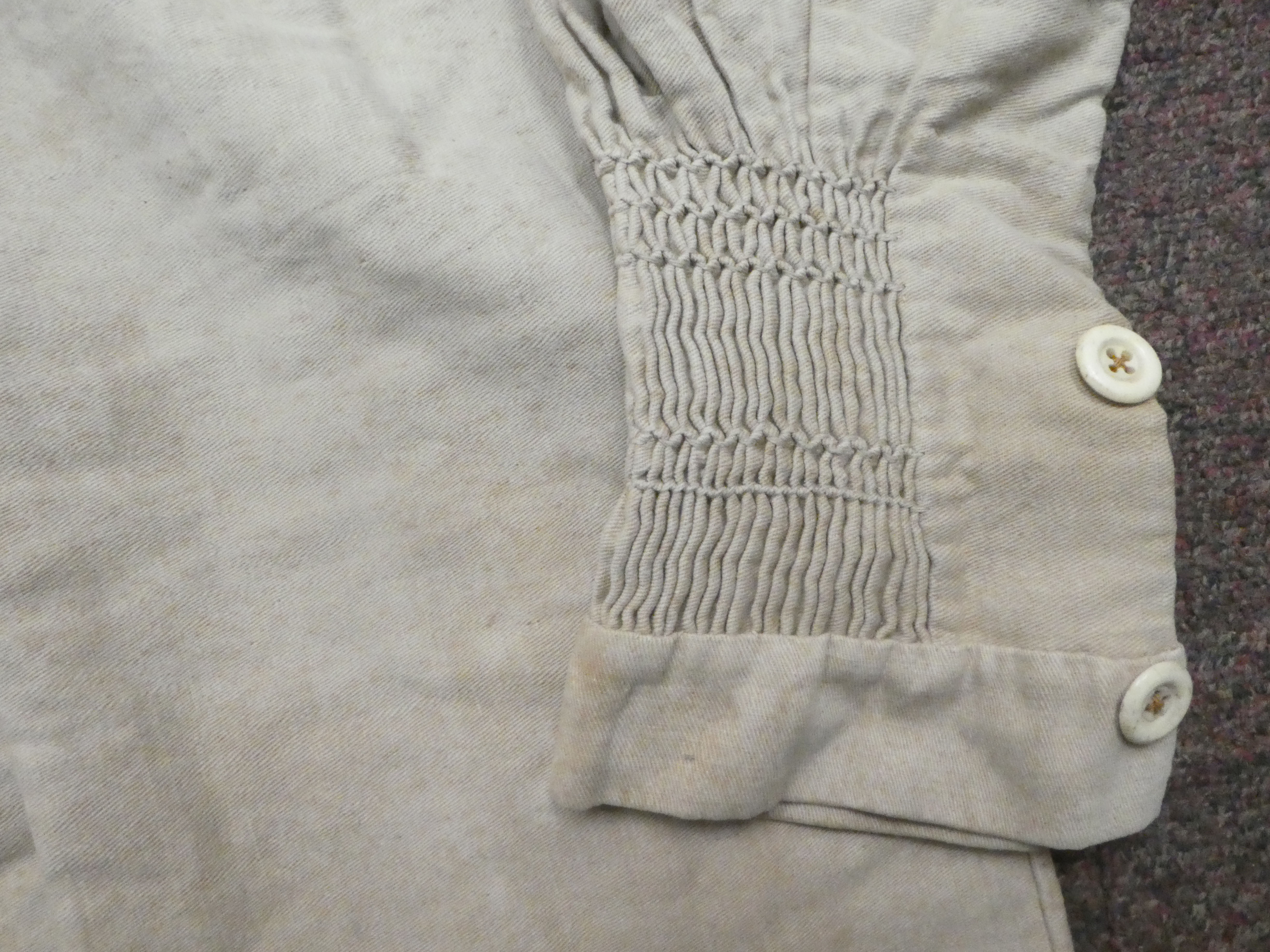 A Continental artisan's brown pleated calico dress with decorative smocking - Image 4 of 5