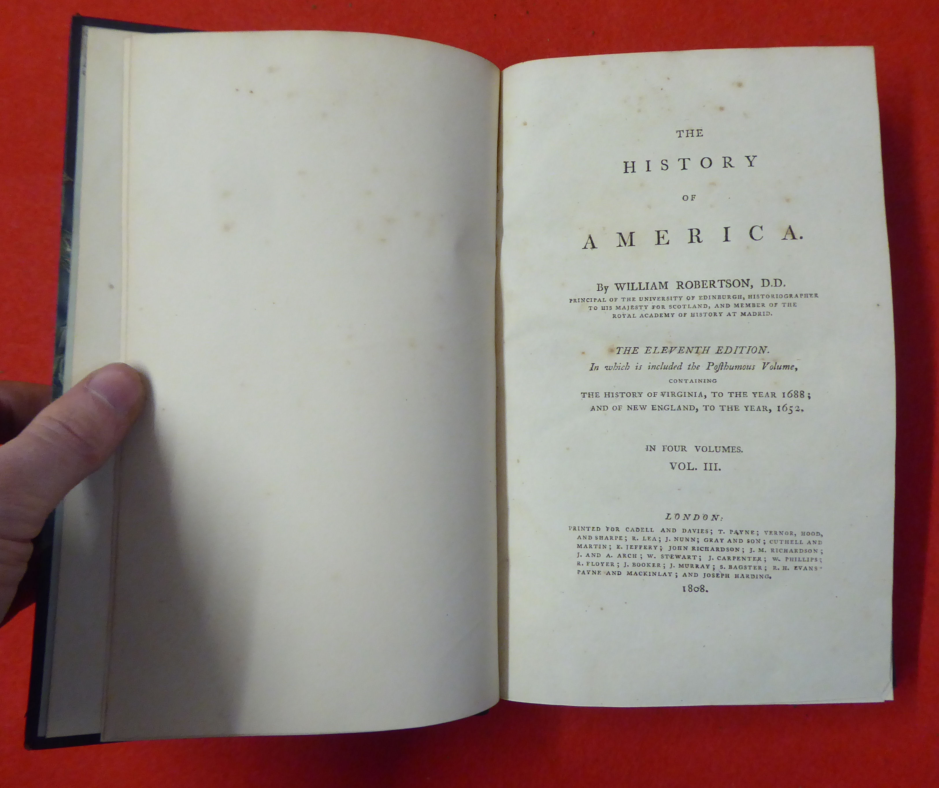 Books: 'The History of America' by William Robertson, eleventh edition  dated 1808, in four volumes - Image 7 of 10