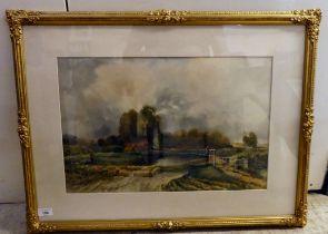 Norman Fowler Williams - sheep beside a lake  watercolour  bears a signature  13" x 20"  framed