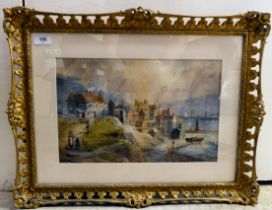FE Jamieson - 'Whitby Harbour'  watercolour  bears a signature  10" x 14"  framed