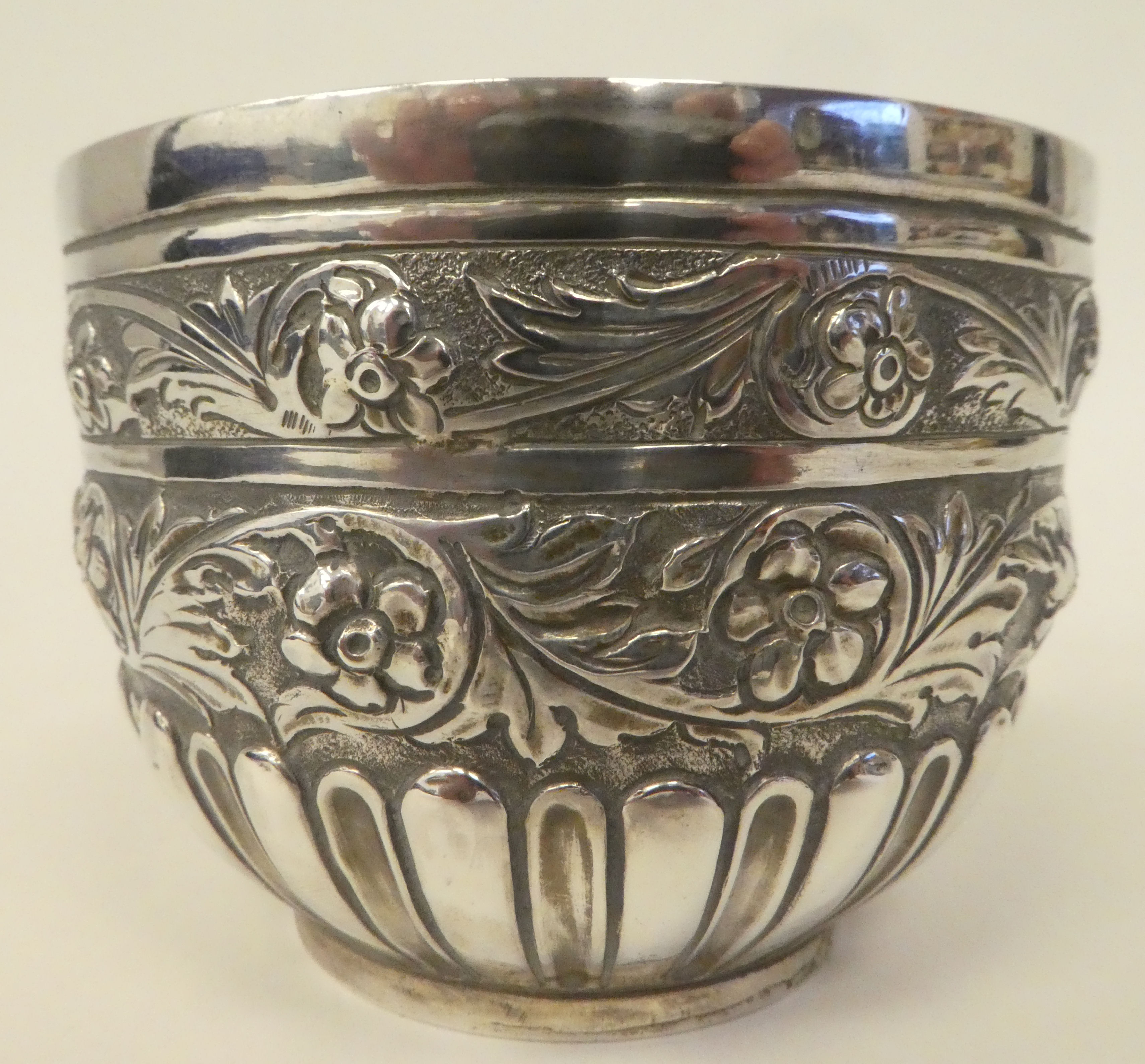 A late Victorian silver footed bowl with demi-reeded floral and foliate cast ornament  JW  FCW - Image 3 of 4