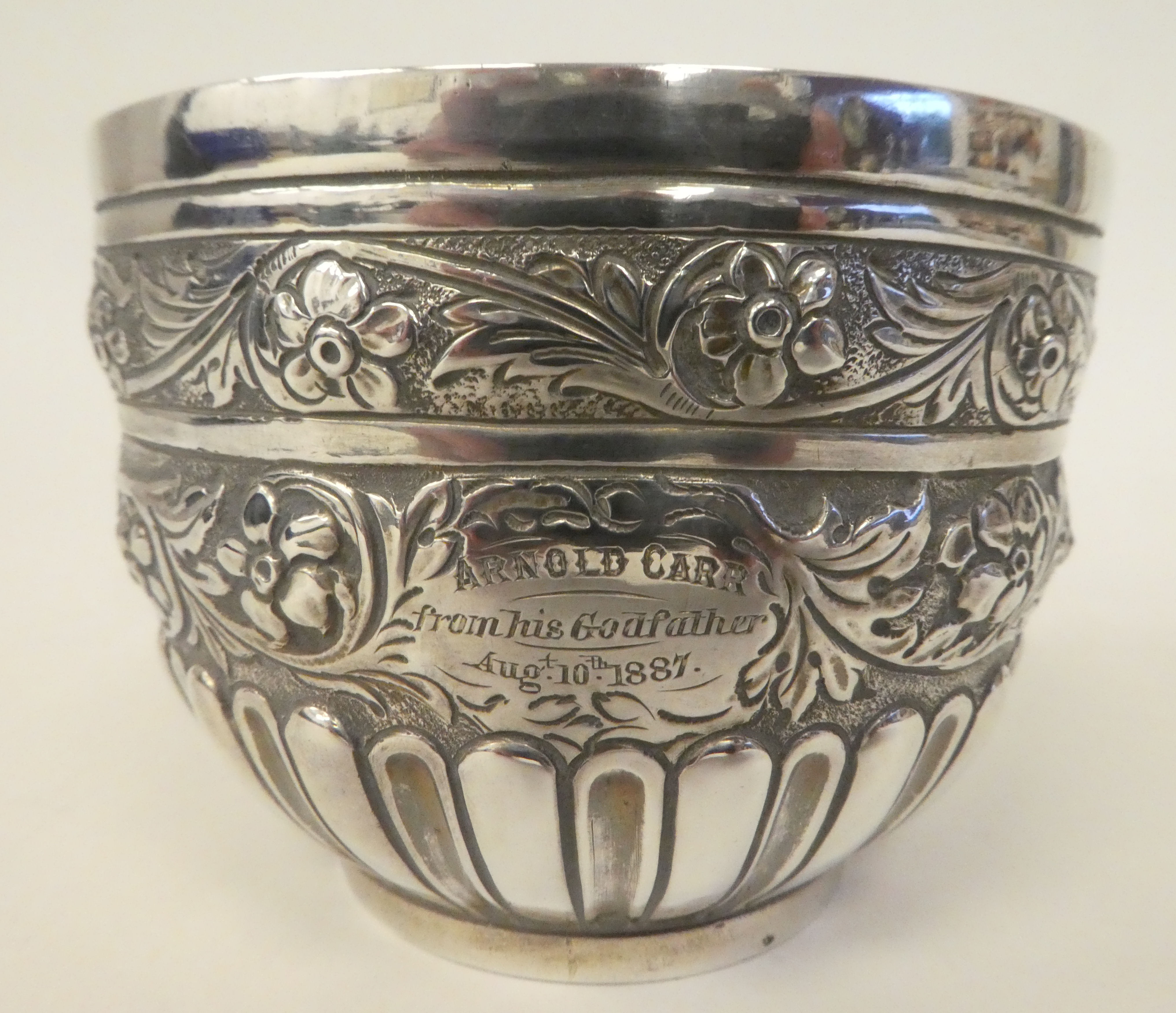 A late Victorian silver footed bowl with demi-reeded floral and foliate cast ornament  JW  FCW