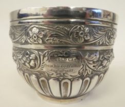 A late Victorian silver footed bowl with demi-reeded floral and foliate cast ornament  JW  FCW