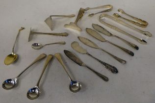 19th and early 20thC silver flatware: to include a set of three Old English pattern condiments