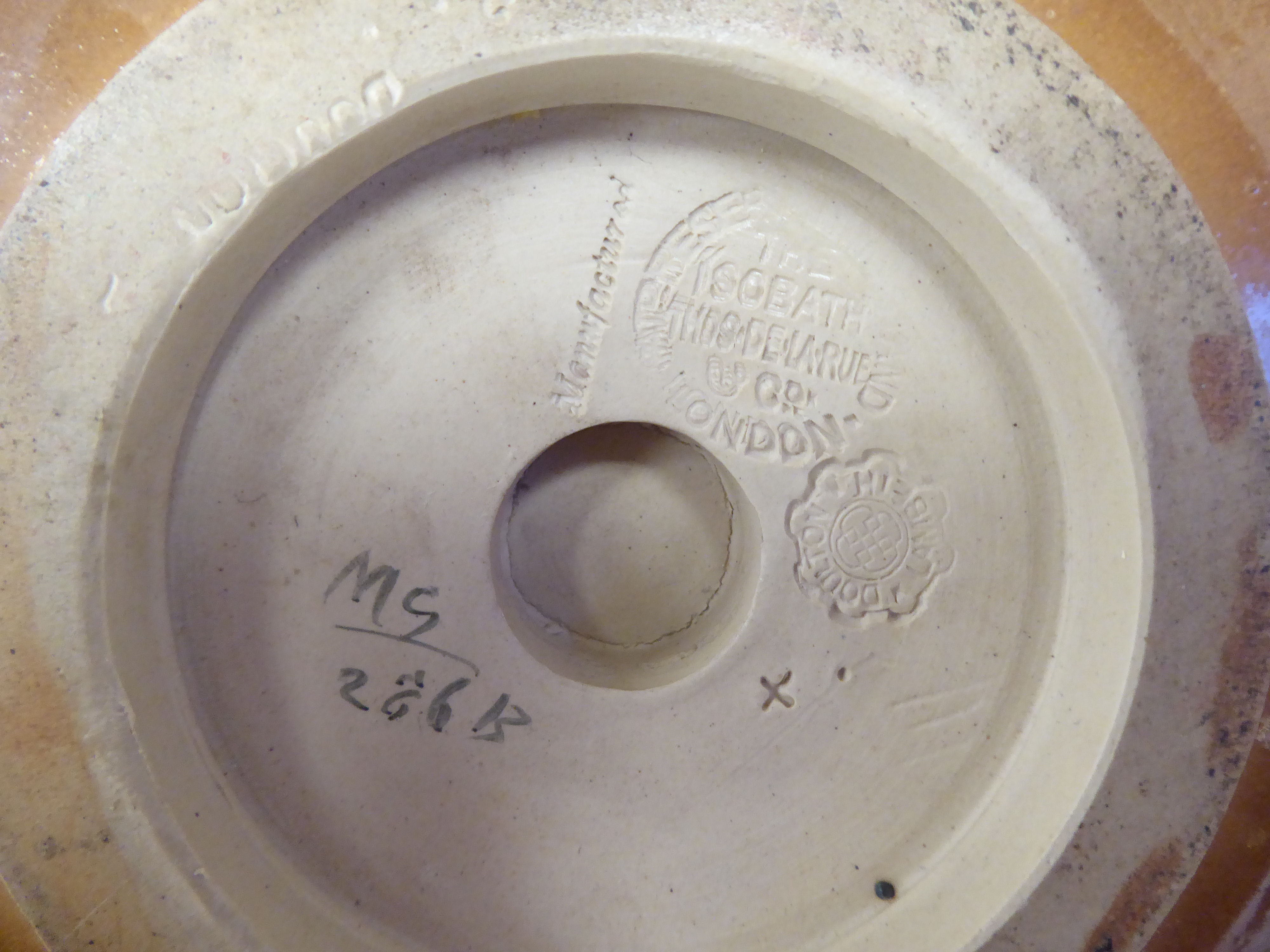 A late 19thC Doulton Lambeth, Thomas De la Rue & Co, London, Isobath patent stoneware inkstand, - Image 7 of 7