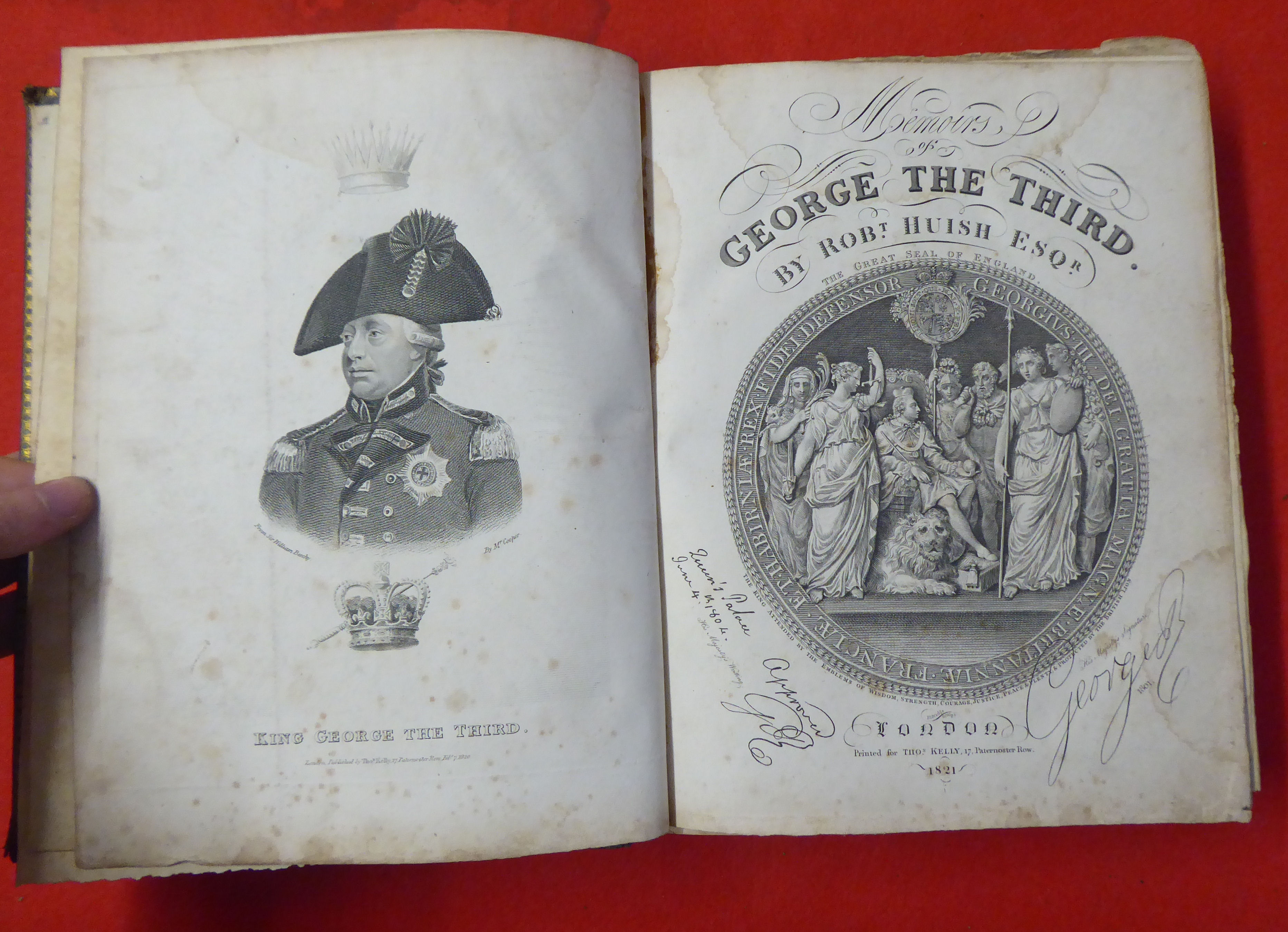 Book: 'Memoirs of George III' by Robert Huish Esq, printed by Thomas Kelly of London  dated 1821, - Image 3 of 7