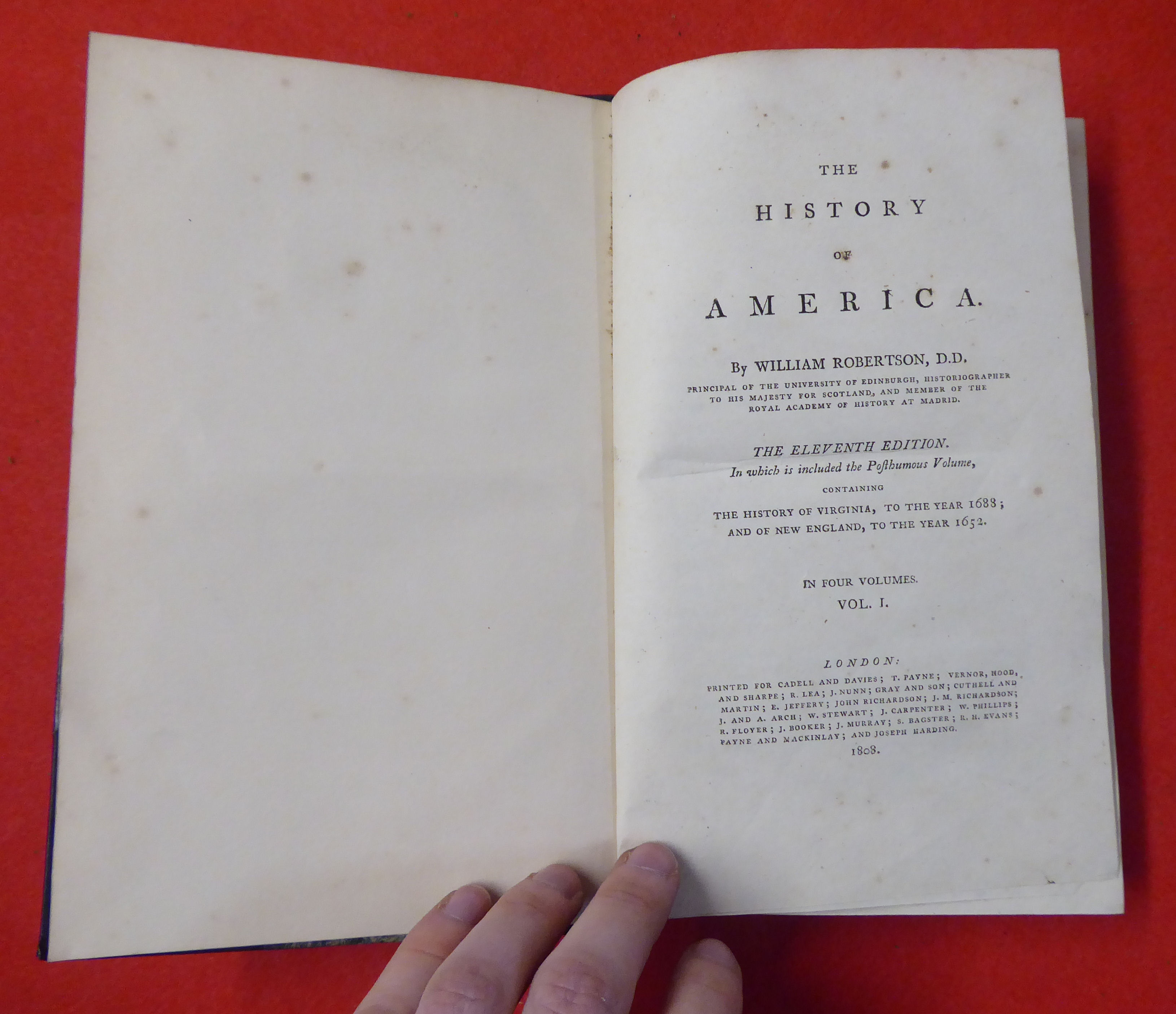 Books: 'The History of America' by William Robertson, eleventh edition  dated 1808, in four volumes - Image 3 of 10