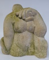 A carved stone model, a female torso  12"h