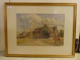 Early/mid 20thC British School - a stable scene  watercolour  13" x 19"  framed