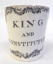 A George III creamware beaker, decorated with a profile head and shoulders portrait of the