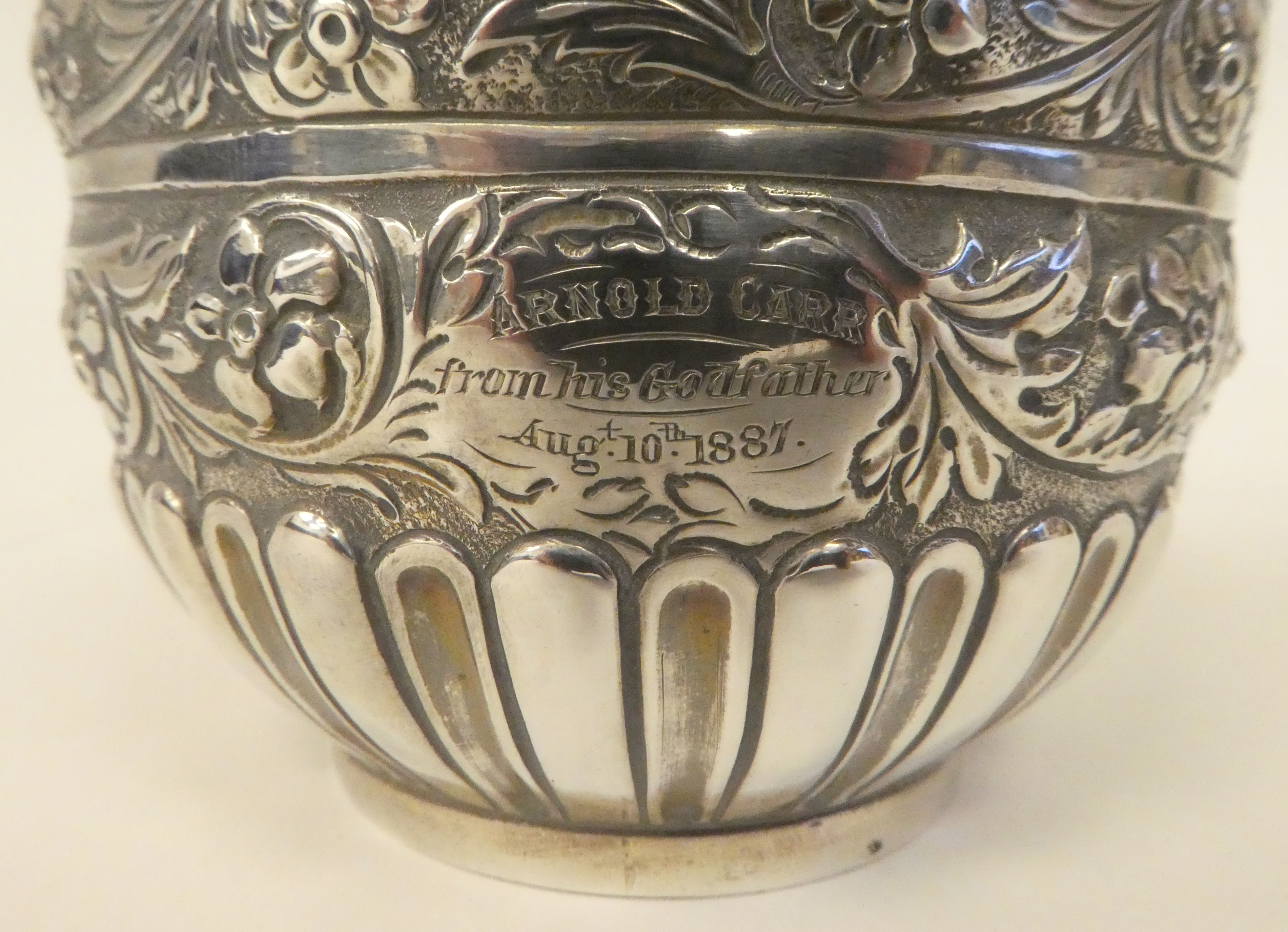 A late Victorian silver footed bowl with demi-reeded floral and foliate cast ornament  JW  FCW - Image 2 of 4